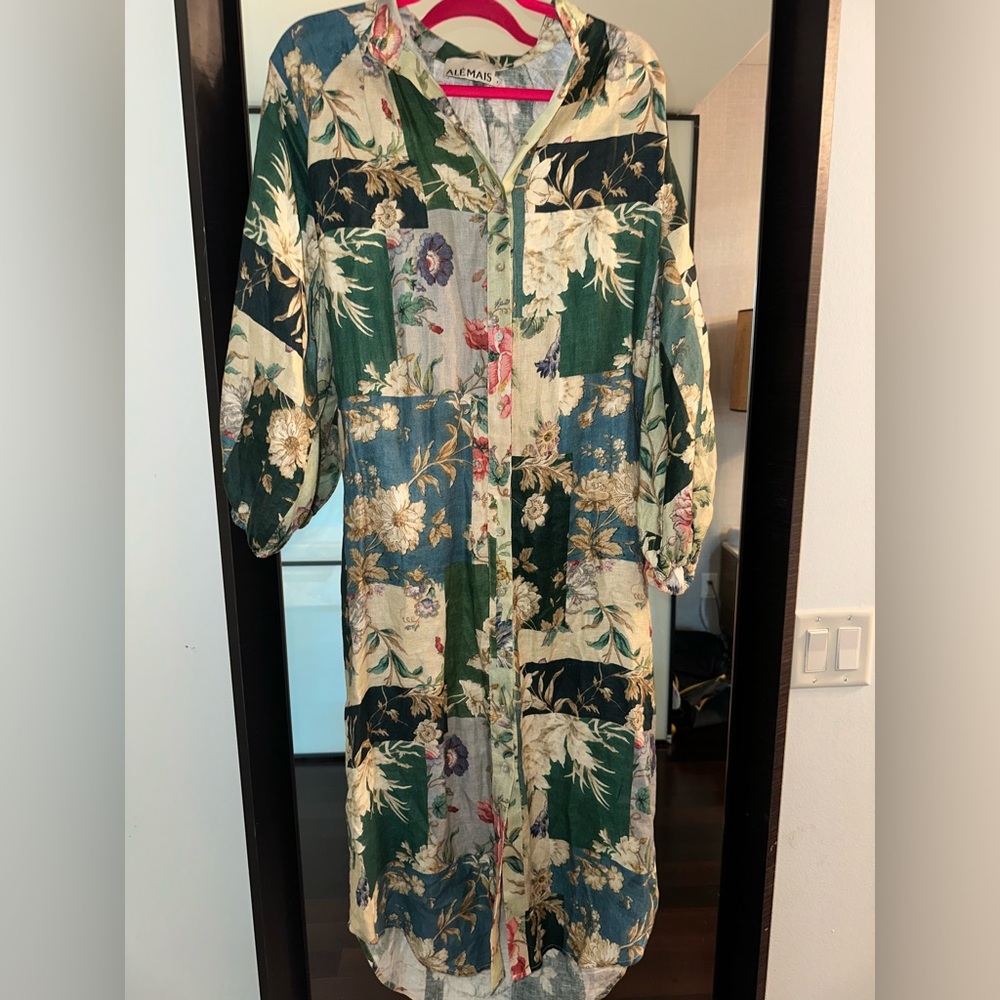 Alemais Green and Cream Floral Long Sleeve Dress